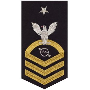 Navy E8 Male Rating Badge: Operations Specialist, seaworthy gold on blue