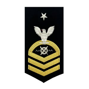 Navy E8 Male Rating Badge: Robotics Warfare Specialist, seaworthy gold on blue