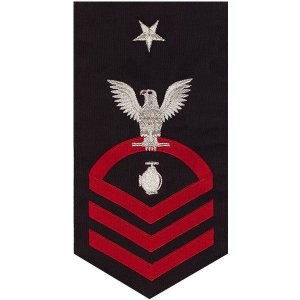 Navy E8 Male Rating Badge: Utilitiesman, seaworthy red on blue