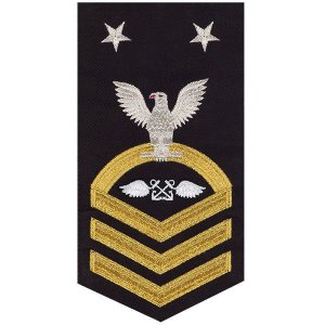 Navy E9 Male Rating Badge: Aviation Boatswain, seaworthy gold on blue