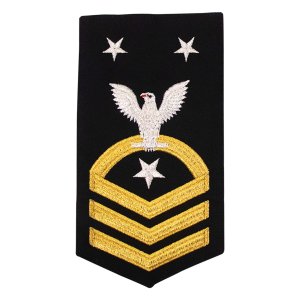 Navy E9 Male Rating Badge: Command Master Chief, seaworthy gold on blue