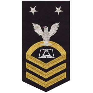 Navy E9 Male Rating Badge: Culinary Specialist, seaworthy gold on blue