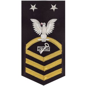 Navy E9 Male Rating Badge: Disbursing Clerk, vanchief on blue