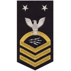 Navy E9 Male Rating Badge: Information Technician Specialist, seaworthy gold on blue