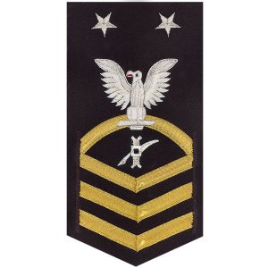 Navy E9 Male Rating Badge: Legalman, vanchief on blue