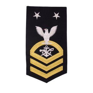 Navy E9 Male Rating Badge: Special Warfare Boat Operator, seaworthy gold on blue