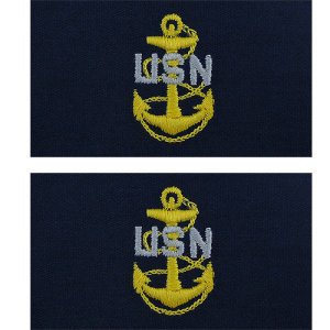Navy Embroidered Collar Device: E7 CPO, embroidered on coverall