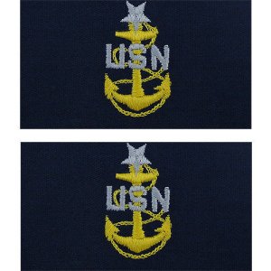 Navy Embroidered Collar Device: E8 CPO: Senior, embroidered on coverall