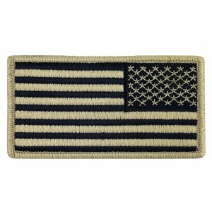 Navy Flag Patch: Khaki: Reverse US Flag, Embroidered 2 Piece Organizational Clothing (2POC)