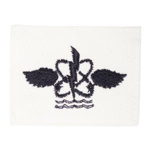 Navy Rating Badge: Striker Mark for AW Aviation Warfare System Operator, white CNT for dress uniforms