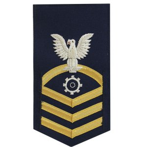 Coast Guard E7 Male Rating Badge: Machinery Technician, blue