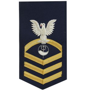 Coast Guard E7 Male Rating Badge: Marine Science Technician, blue