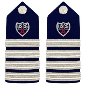 Coast Guard Auxiliary Hard Shoulder Board: DC (4 Stripes & Red A)