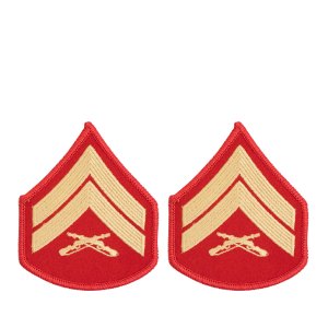 Marine Corps Chevron: Corporal, gold embroidered on red, female