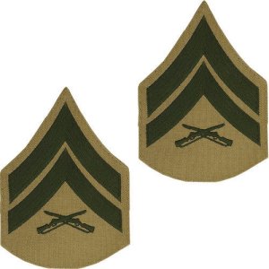 Marine Corps Chevron: Corporal, green embroidered on khaki, male