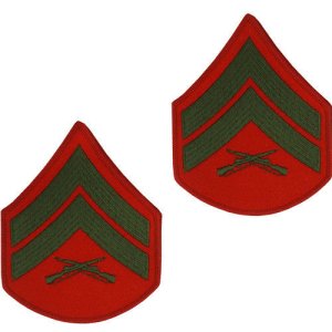 Marine Corps Chevron: Corporal, green embroidered on red, male