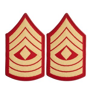 Marine Corps Chevron: First Sergeant, gold embroidered on red, female
