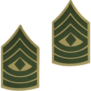 Marine Corps Chevron: First Sergeant, green embroidered on khaki, male