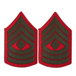Marine Corps Chevron: First Sergeant, green embroidered on red, female
