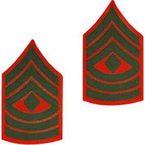Marine Corps Chevron: First Sergeant, green embroidered on red, male