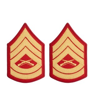 Marine Corps Chevron: Gunnery Sergeant, gold embroidered on red, female