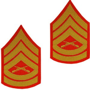 Marine Corps Chevron: Gunnery Sergeant, gold embroidered on red, male