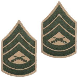 Marine Corps Chevron: Gunnery Sergeant, green embroidered on khaki, male