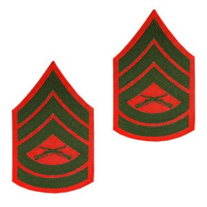 Marine Corps Chevron: Gunnery Sergeant, green embroidered on red, female