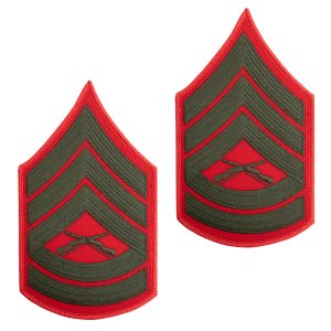 Marine Corps Chevron: Gunnery Sergeant, green embroidered on red, male