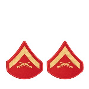 Marine Corps Chevron: Lance Corporal, gold embroidered on red, female
