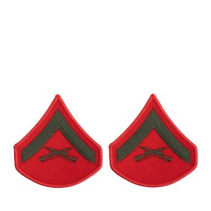 Marine Corps Chevron: Lance Corporal, green embroidered on red, female