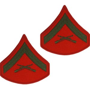 Marine Corps Chevron: Lance Corporal, green embroidered on red, male