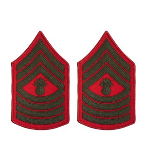 Marine Corps Chevron: Master Gunnery Sergeant, green on red for female