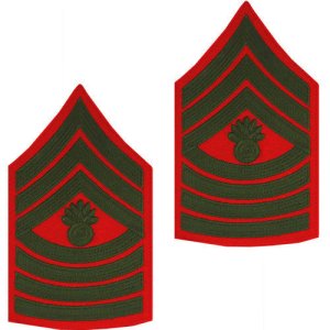 Marine Corps Chevron: Master Gunnery Sergeant, green on red for male