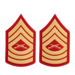 Marine Corps Chevron: Master Sergeant, gold embroidered on red, female