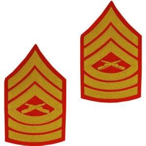 Marine Corps Chevron: Master Sergeant, gold embroidered on red, male
