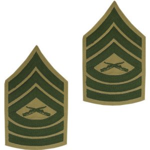 Marine Corps Chevron: Master Sergeant, green embroidered on khaki, male