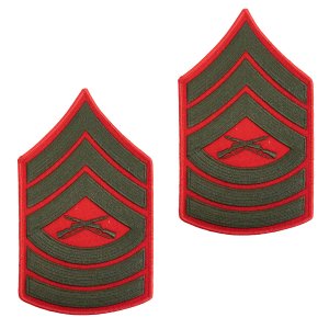 Marine Corps Chevron: Master Sergeant, green embroidered on red, male