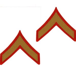 Marine Corps Chevron: Private First Class, gold embroidered on red, male