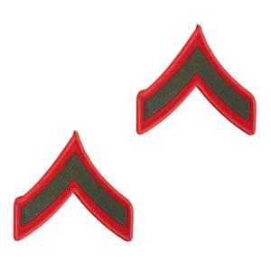 Marine Corps Chevron: Private First Class, green embroidered on red, female