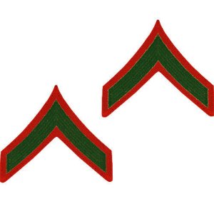 Marine Corps Chevron: Private First Class, green embroidered on red, male