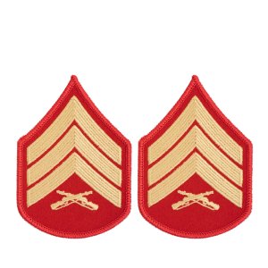Marine Corps Chevron: Sergeant, gold embroidered on red, female
