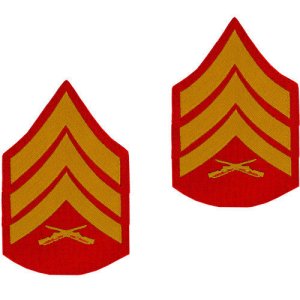 Marine Corps Chevron: Sergeant, gold embroidered on red, male