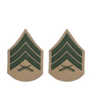 Marine Corps Chevron: Sergeant, green embroidered on khaki, female