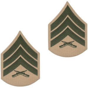 Marine Corps Chevron: Sergeant, green embroidered on khaki, male