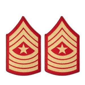 Marine Corps Chevron: Sergeant Major, gold embroidered on red, female