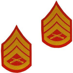 Marine Corps Chevron: Staff Sergeant, gold embroidered on red, male