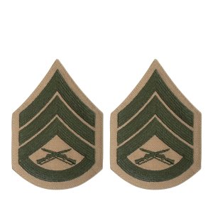 Marine Corps Chevron: Staff Sergeant, green embroidered on khaki, female