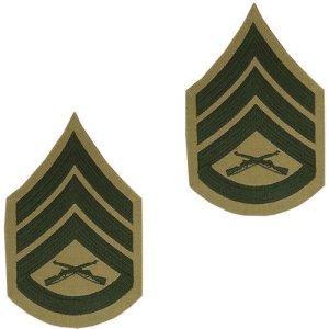 Marine Corps Chevron: Staff Sergeant, green embroidered on khaki, male
