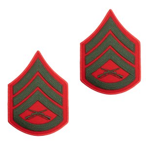 Marine Corps Chevron: Staff Sergeant, green embroidered on red, male